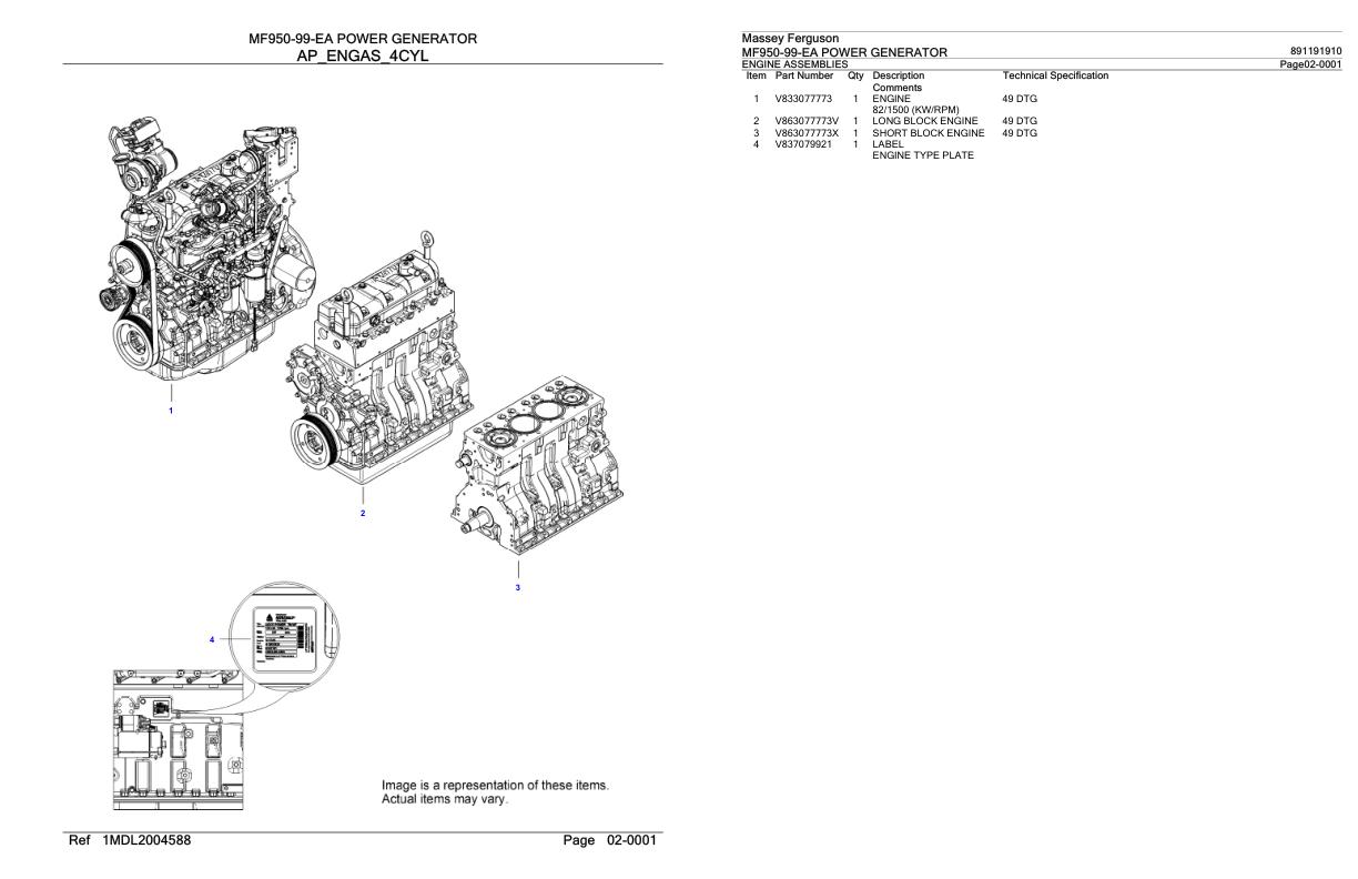 Massey Ferguson MF950 99 EA Power Generator Parts Catalog 891191910 1