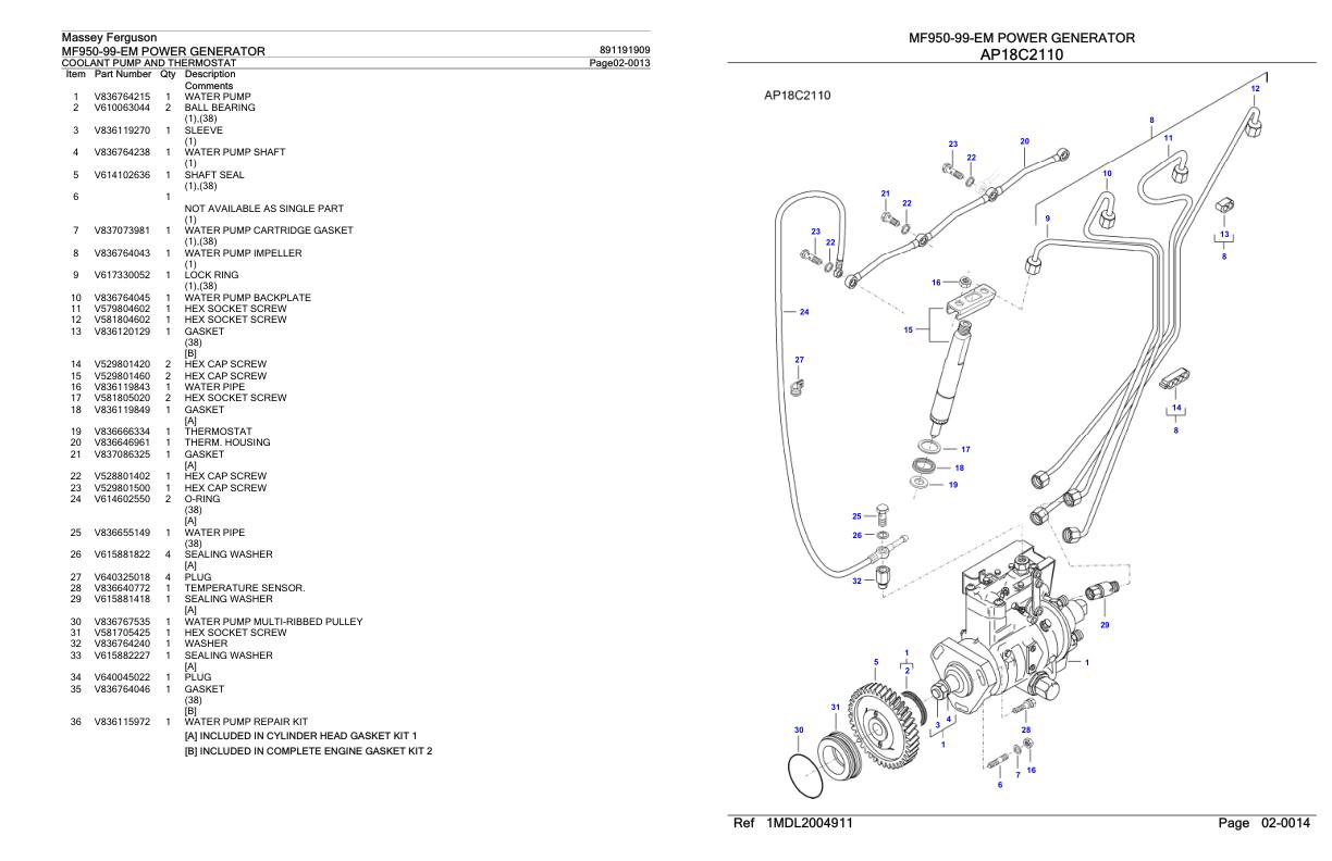Massey Ferguson MF950 99 EM Power Generator Parts Catalog 891191909 1