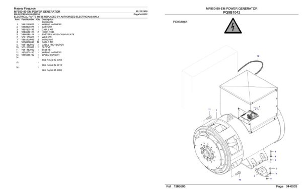 Massey Ferguson MF950 99 EM Power Generator Parts Catalog 891191909 2