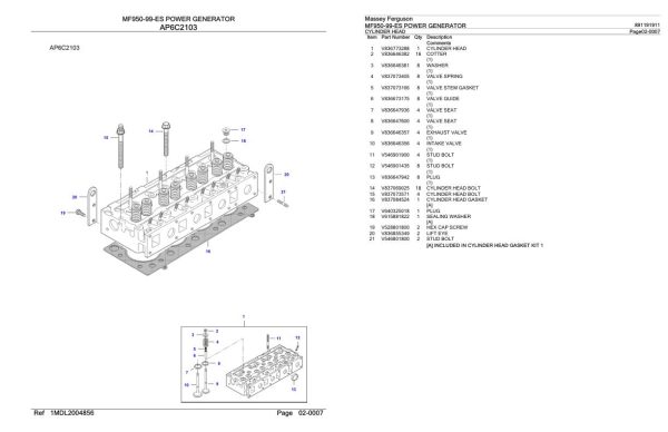 Massey Ferguson MF950 99 ES Power Generator Parts Catalog 891191911 2