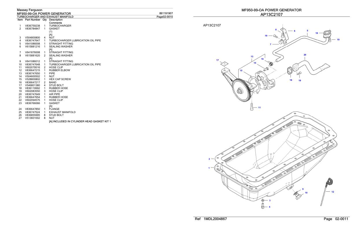 Massey Ferguson MF950 99 OA Power Generator Parts Catalog 891191907 1