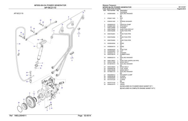Massey Ferguson MF950 99 OA Power Generator Parts Catalog 891191907 2