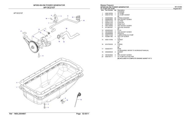 Massey Ferguson MF950 99 OM Power Generator Parts Catalog 891191906 1