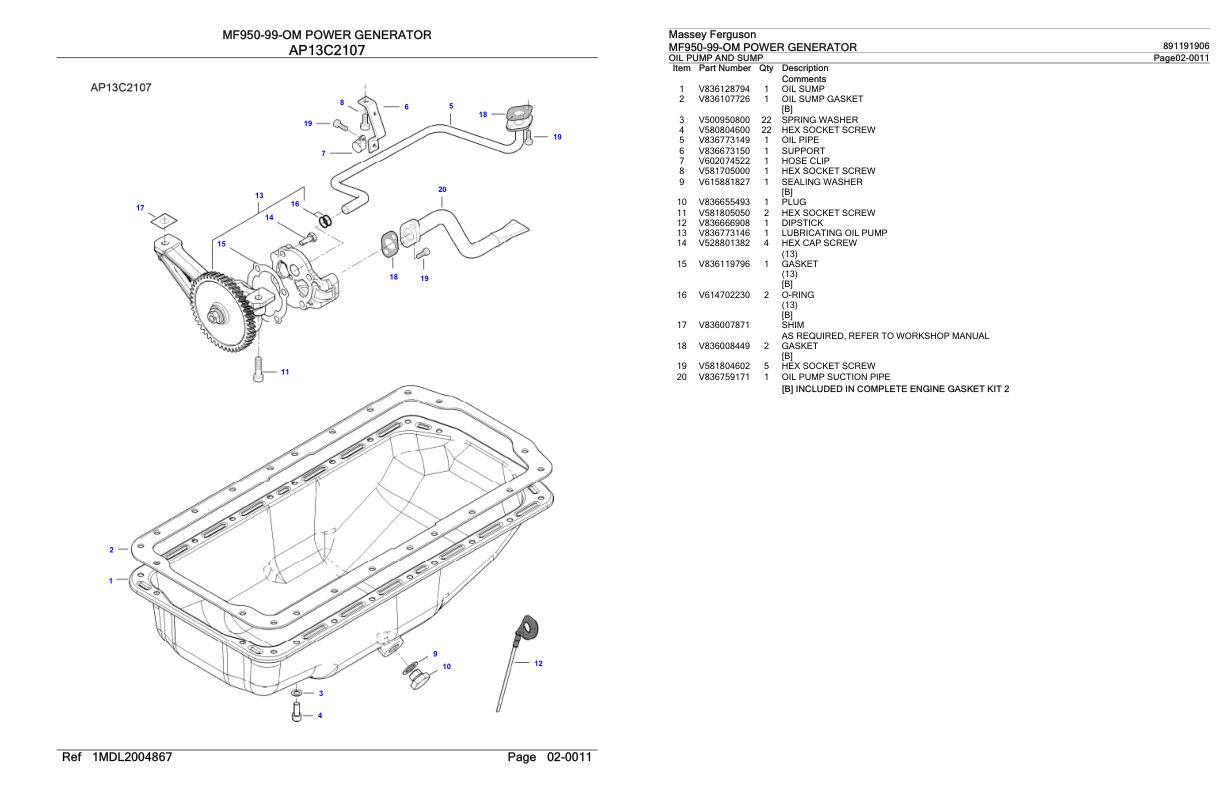 Massey Ferguson MF950 99 OM Power Generator Parts Catalog 891191906 1