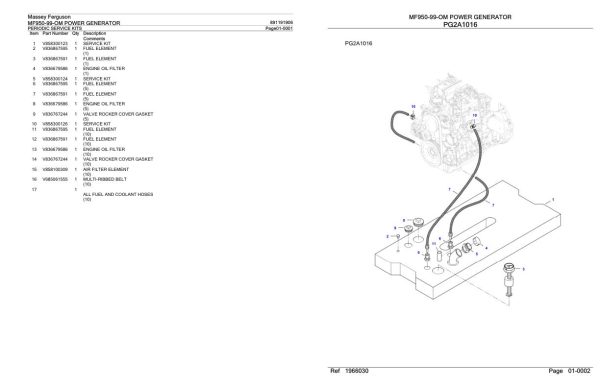Massey Ferguson MF950 99 OM Power Generator Parts Catalog 891191906 2