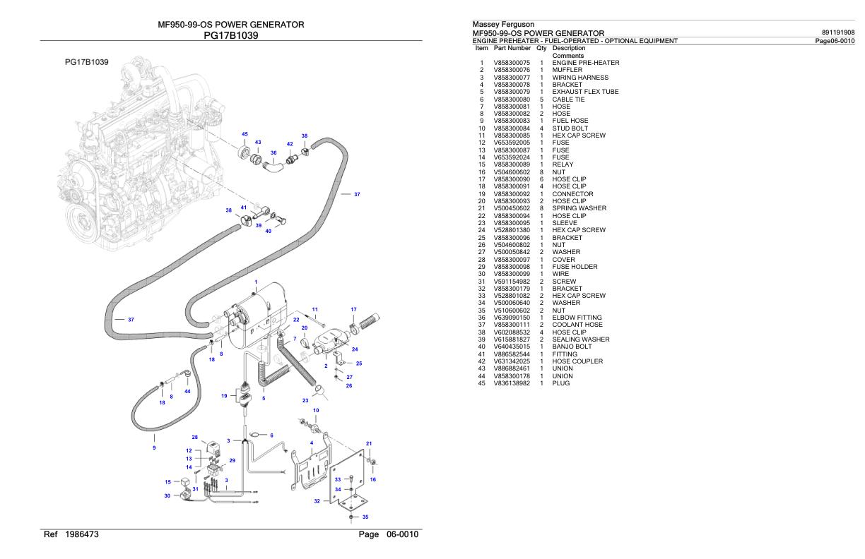 Massey Ferguson MF950 99 OS Power Generator Parts Catalog 891191908 1
