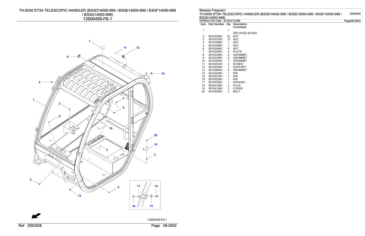Massey Ferguson TH.6030 ST3A Telescopic Handler Parts Catalog 6246403 1