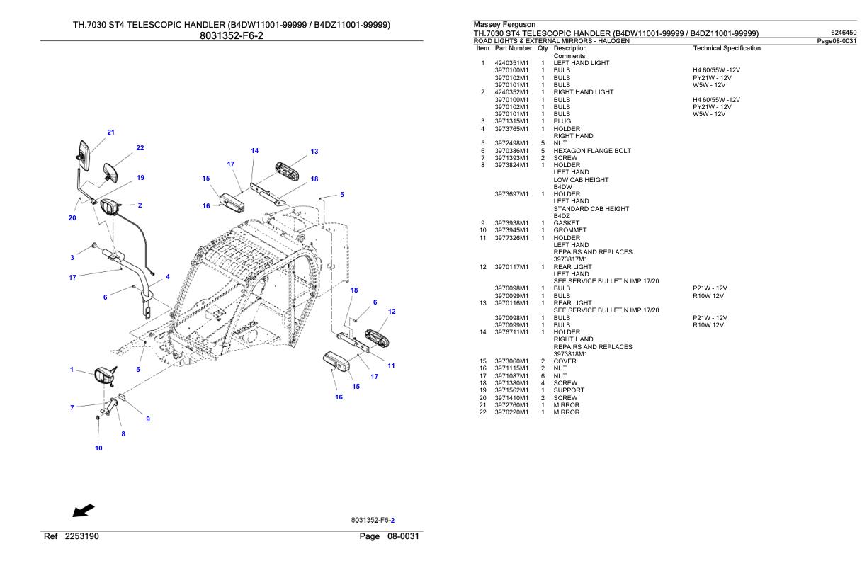 Massey Ferguson TH.7030 ST4 Telescopic Handler Parts Catalog 6246450 1