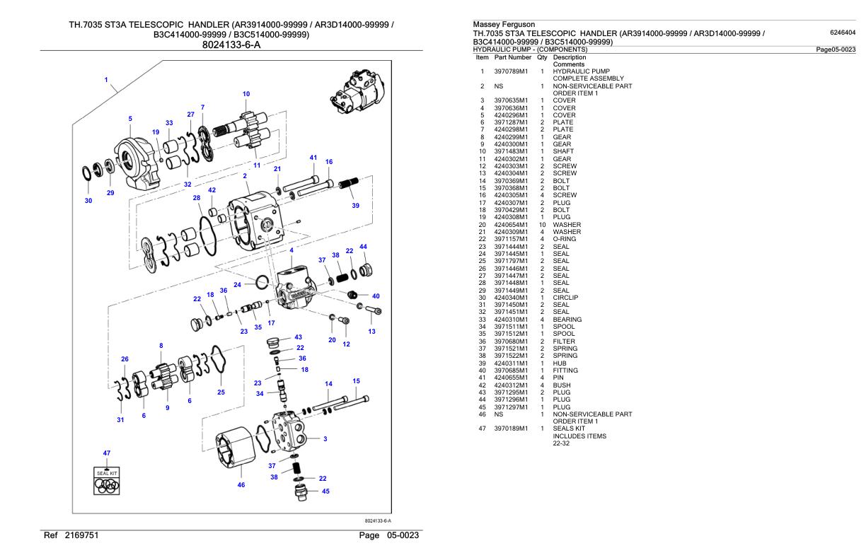 Massey Ferguson TH.7035 ST3A Telescopic Handler Parts Catalog 6246404 1