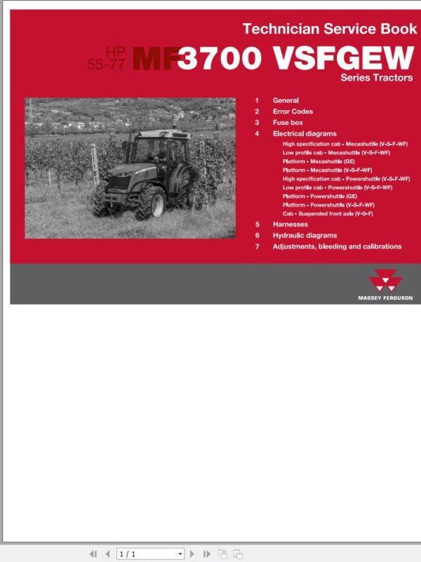 Massey Ferguson Tractor MF3700 VSFGEW Technician Service Book ACT004661A 1