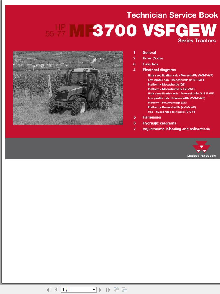 Massey Ferguson Tractor MF3700 VSFGEW Technician Service Book ACT004661A 1
