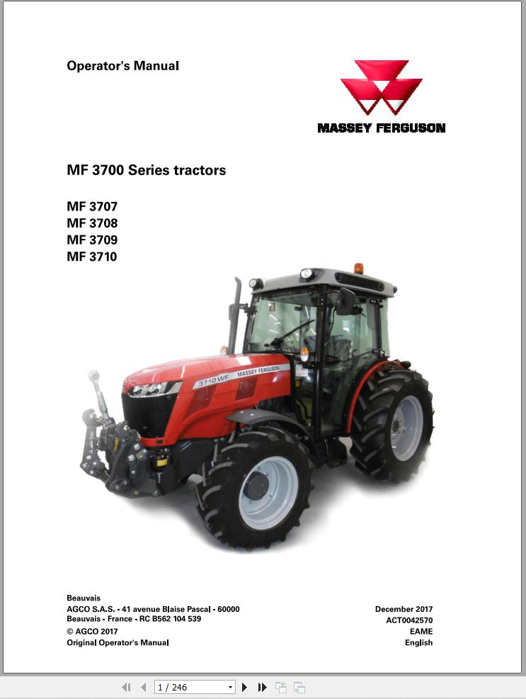 Massey Ferguson Tractor MF3707 MF3708 MF3709 MF3710 Operator Manual ACT0042570 1
