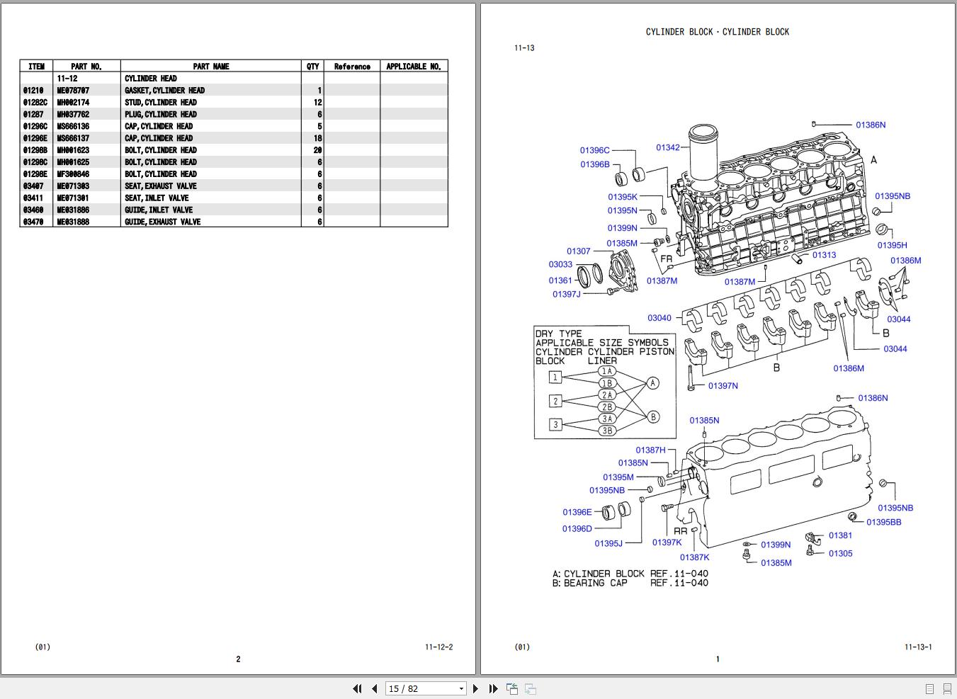 Mitsubishi Engine 6D16 Parts Catalog S4EC01601ZO