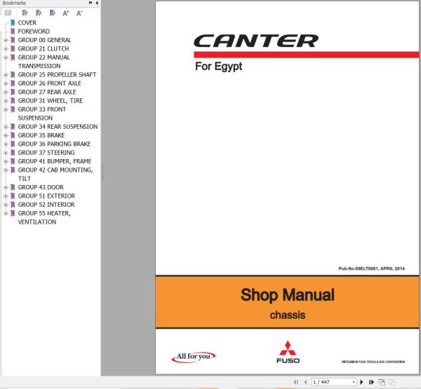 Mitsubishi Fuso Canter For Egypt Shop Manual 00ELT0061 1