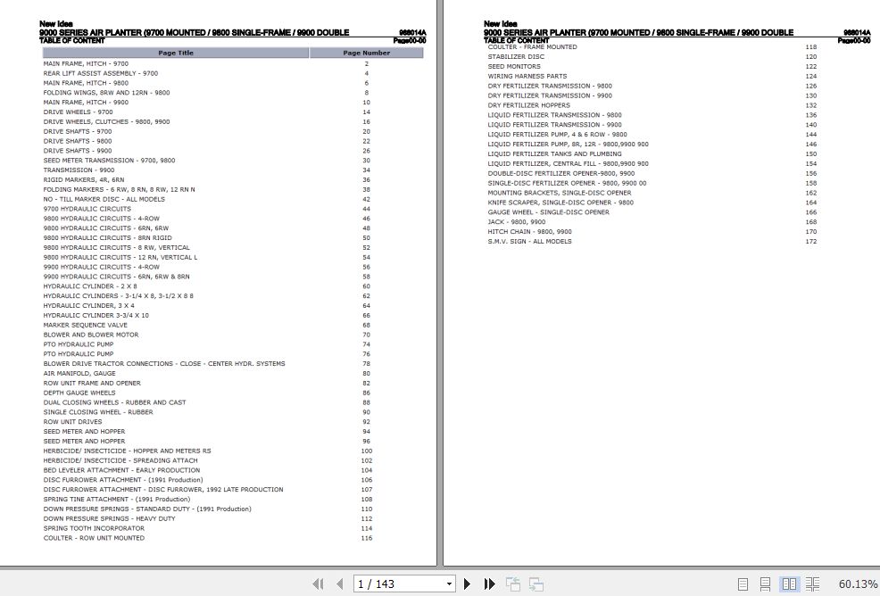 New Idea Air Planter 9000 Series Parts Catalog 988014A 1