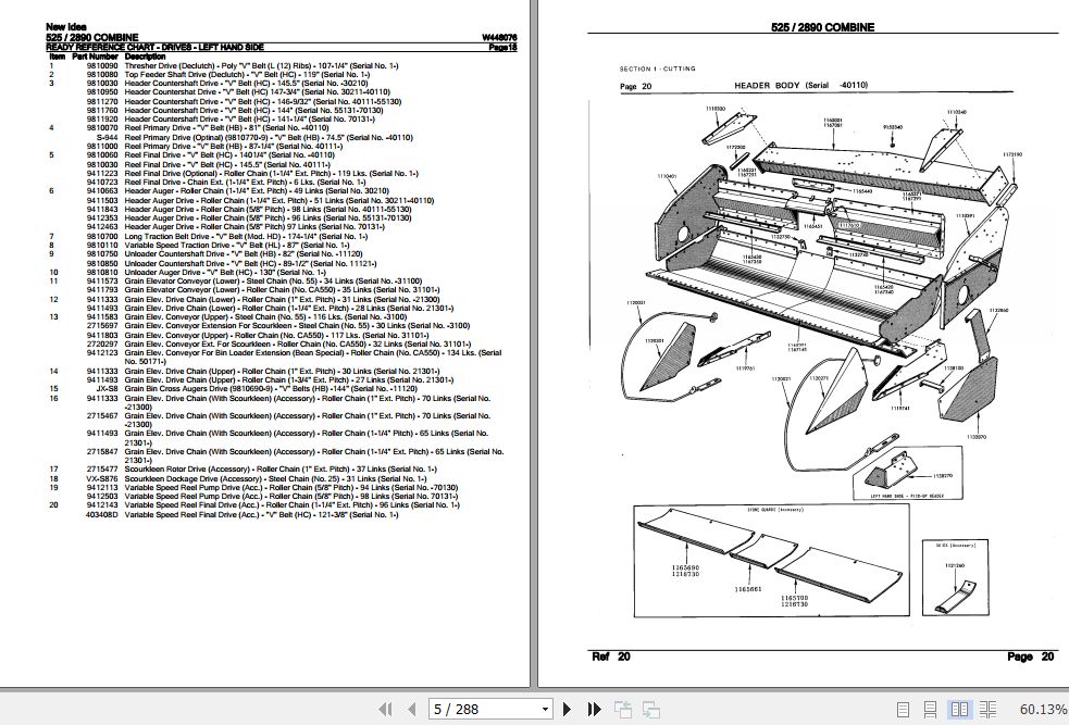 New Idea Combine 525 2890 Parts Catalog W448076 1