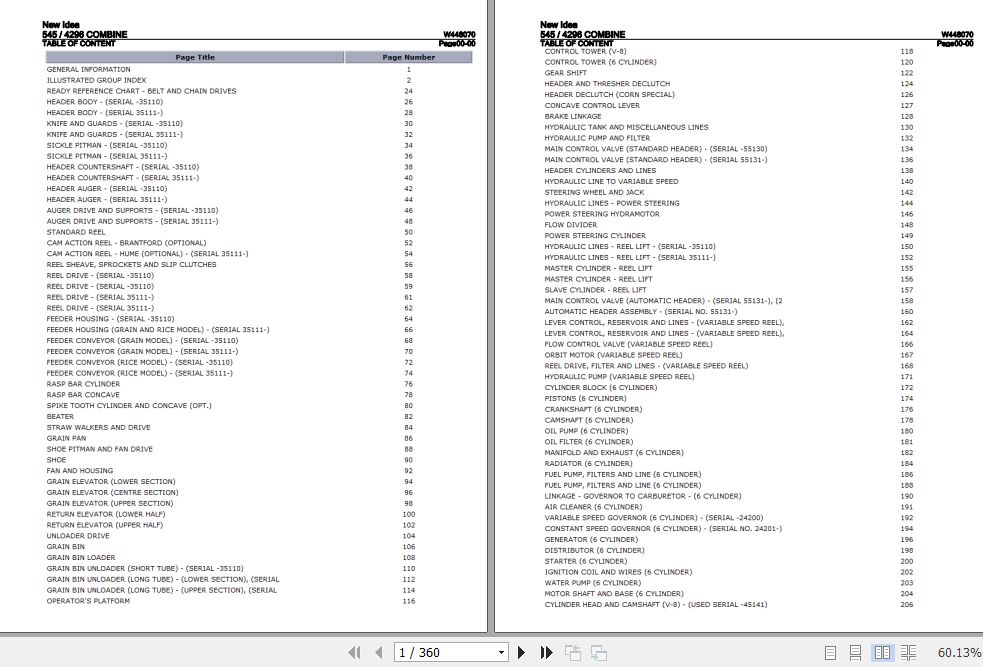 New Idea Combine 545 4296 Parts Catalog W448070 1