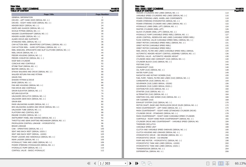 New Idea Combine 555 5555 5297 Parts Catalog W448078 1