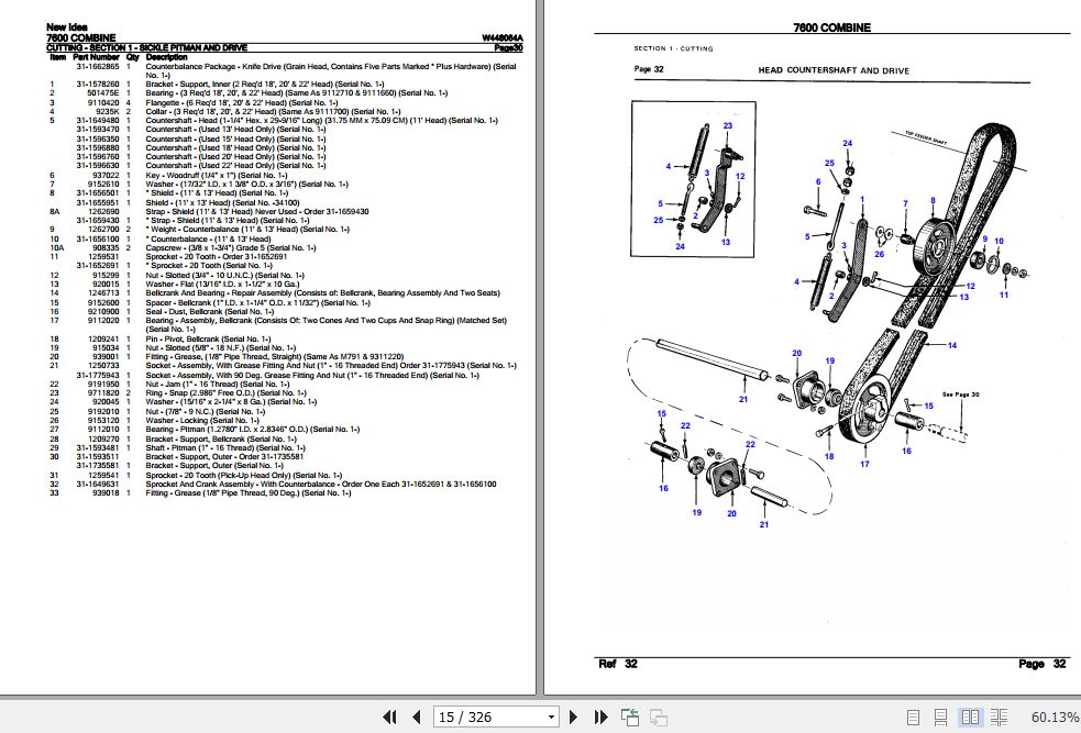 New Idea Combine 7600 Parts Catalog W448064A