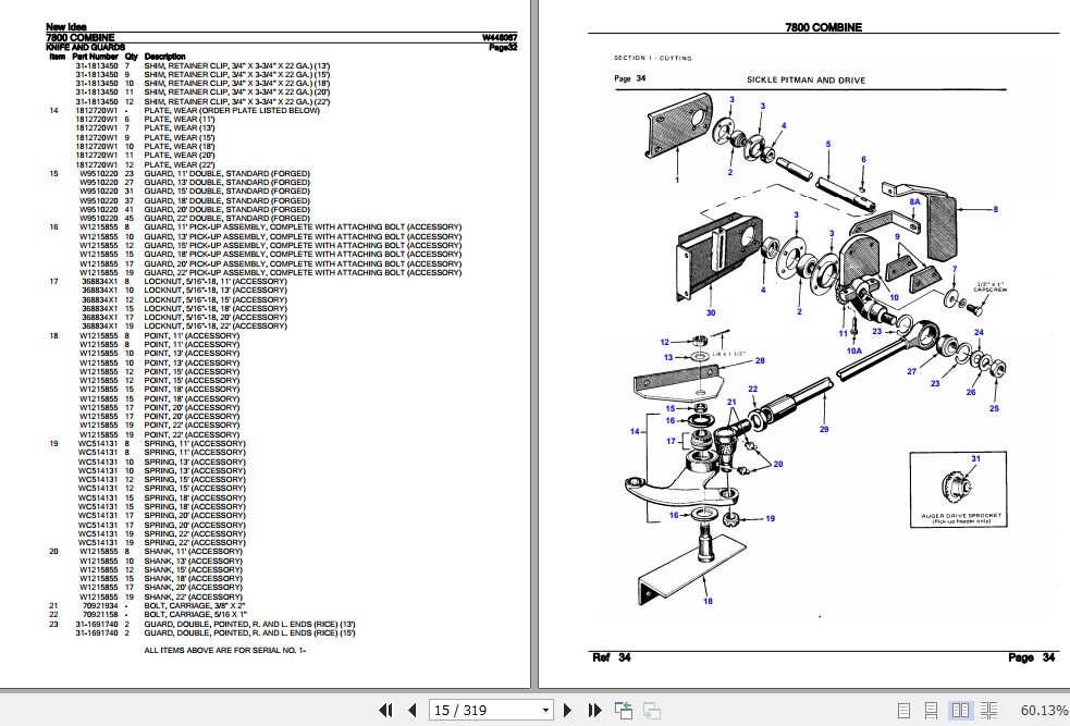 New Idea Combine 7800 Parts Catalog W448067