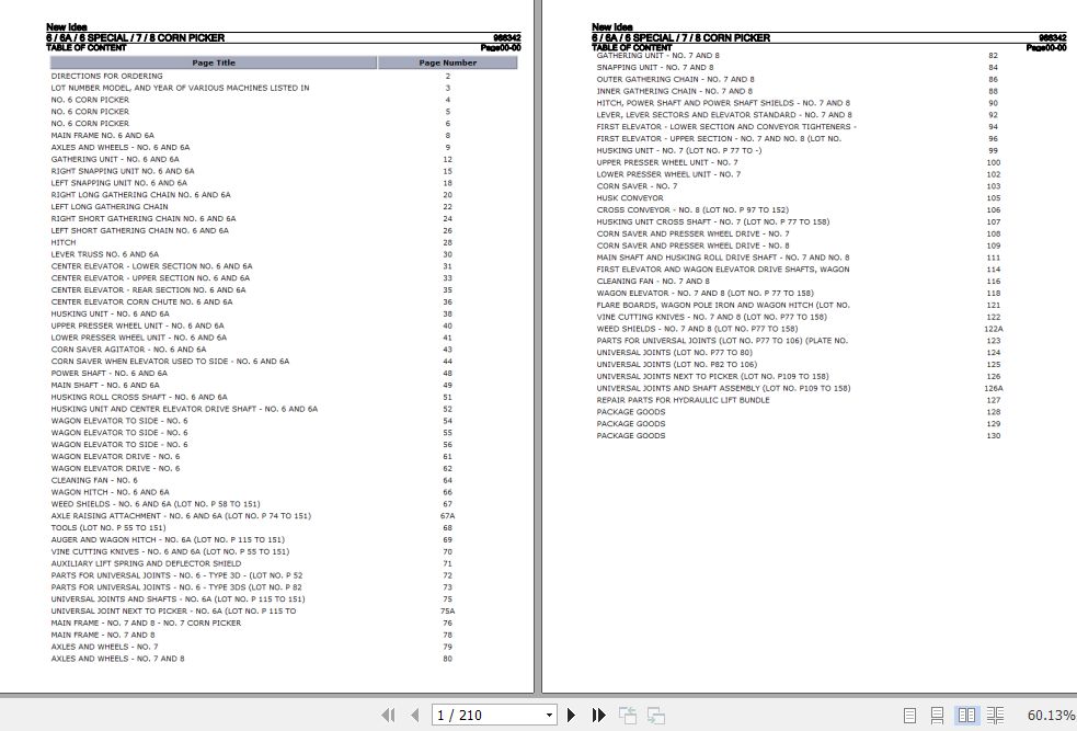 New Idea Corn Picker 6 6A 6 Special 7 8 Parts Catalog 986342 1