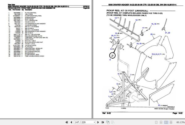 New Idea Draper Header 5000 18 22 25 30 36 CTR 22 25 30 DBL SW Parts Catalog 00732147 3