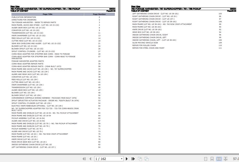 New Idea Forage Harvester 760 Superchopper 767 Pickup 761 766 Parts Catalog 986334 1