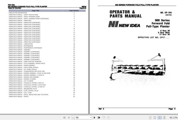 New Idea Forward Fold Pull Type Planter 900 Series Parts Catalog 986780 1