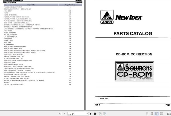 New Idea Grain Head 900 Series Parts Catalog W448094A 1