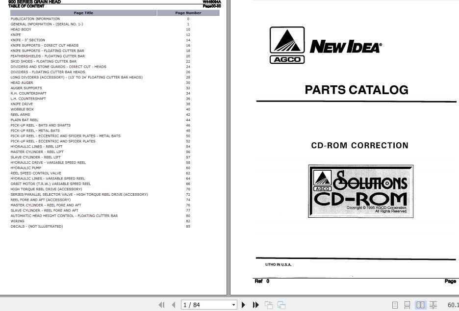 New Idea Grain Head 900 Series Parts Catalog W448094A 1