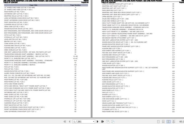 New Idea One Row Snapper 309 One Row Picker 310 323 Parts Catalog 986346 1