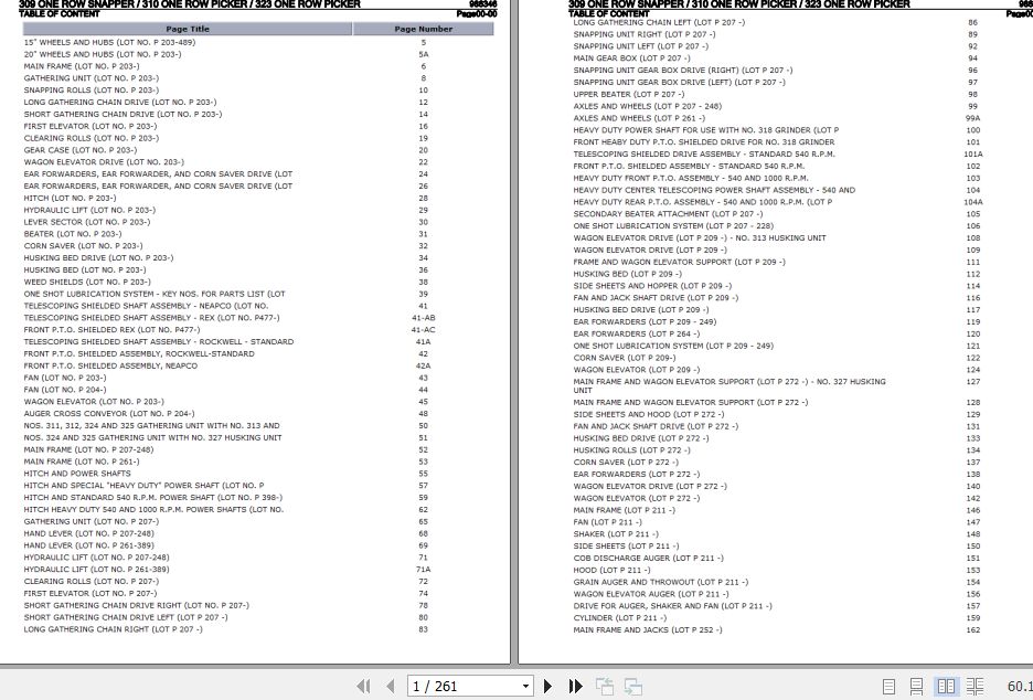 New Idea One Row Snapper 309 One Row Picker 310 323 Parts Catalog 986346 1
