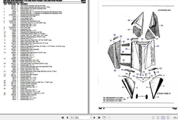 New Idea One Row Snapper 309 One Row Picker 310 323 Parts Catalog 986346 2
