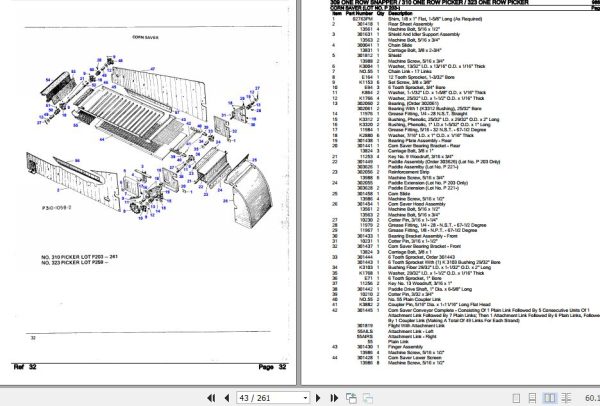 New Idea One Row Snapper 309 One Row Picker 310 323 Parts Catalog 986346 3
