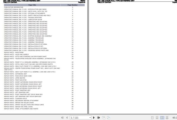 New Idea Pull Type Gathering Unit 324 325 2 Row Parts Catalog 985787 1