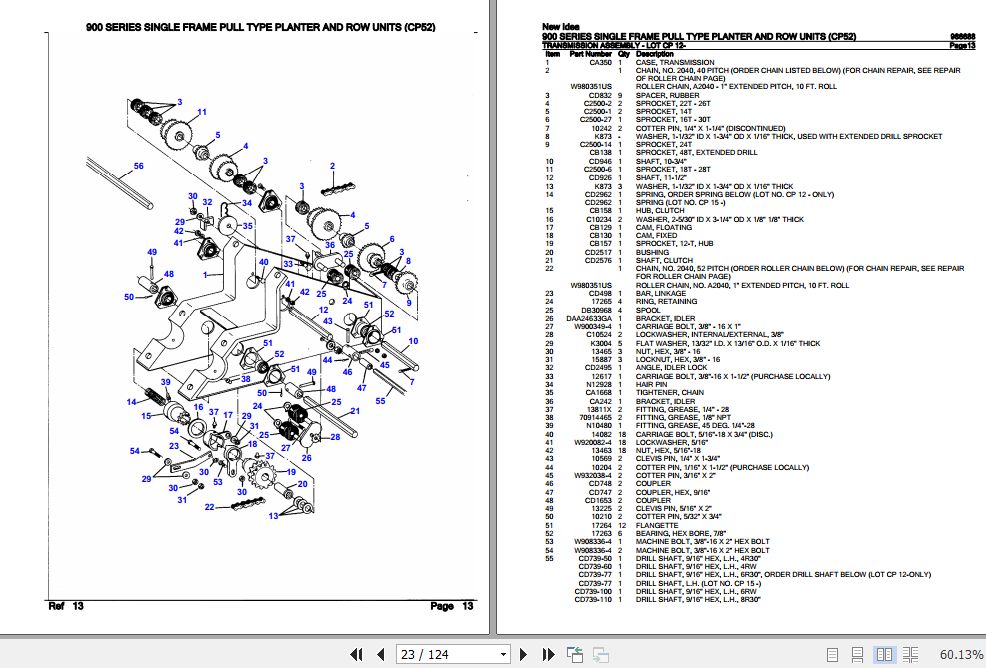 New Idea Single Frame Pull Type Planter And Row Units 900 Series Parts