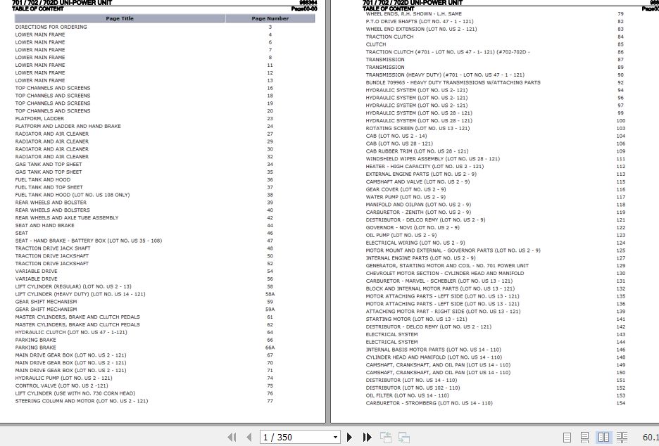 New Idea Uni Power Unit 701 702 702D Parts Catalog 986364 1
