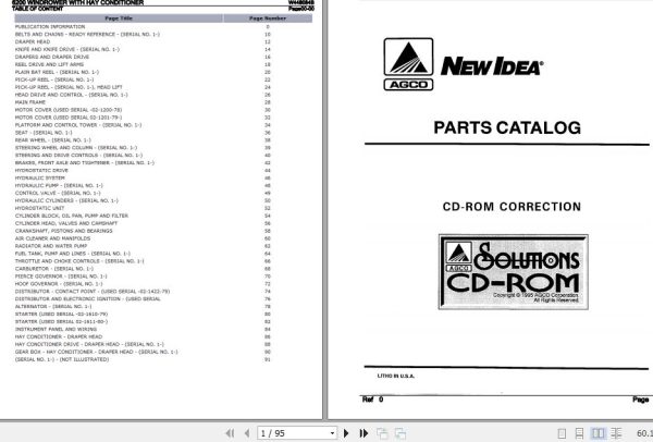 New Idea Windrower With Hay Conditioner 6200 Parts Catalog W448084B 1