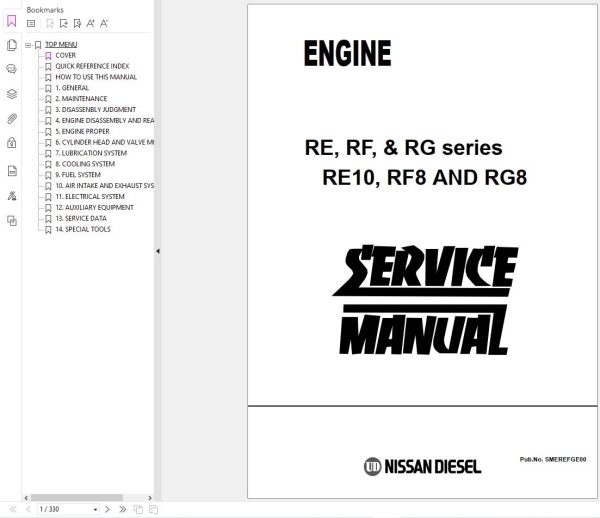 Nissan Engine RE RF RG series RE10 RF8 RG8 Service Manual SMEREFGE00 1