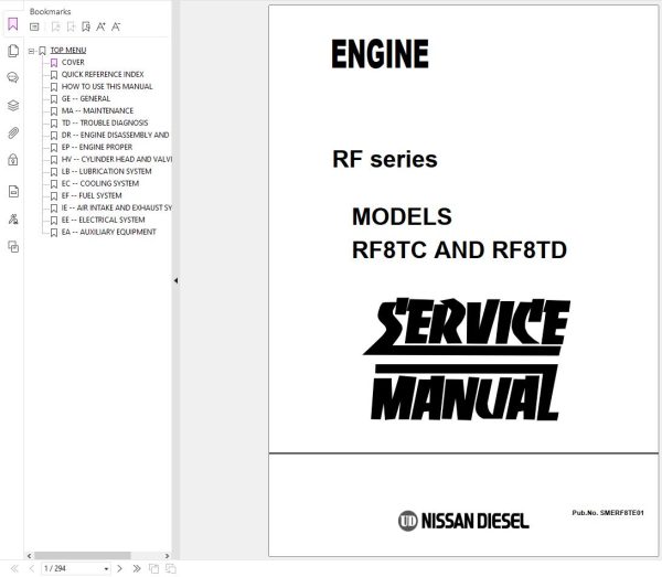 Nissan Engine RF series RF8TC RF8TD Service Manual SMERF8TE01 1