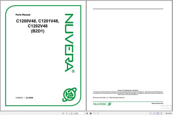 Nuvera Fuel Cell System C1200V48 C1201V48 C1202V48 B2D1 Parts Manual 31008181 2020 1