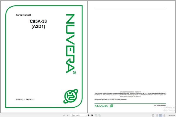 Nuvera Fuel Cell System C95A 33 A2D1 Parts Manual 31002995 2021 1