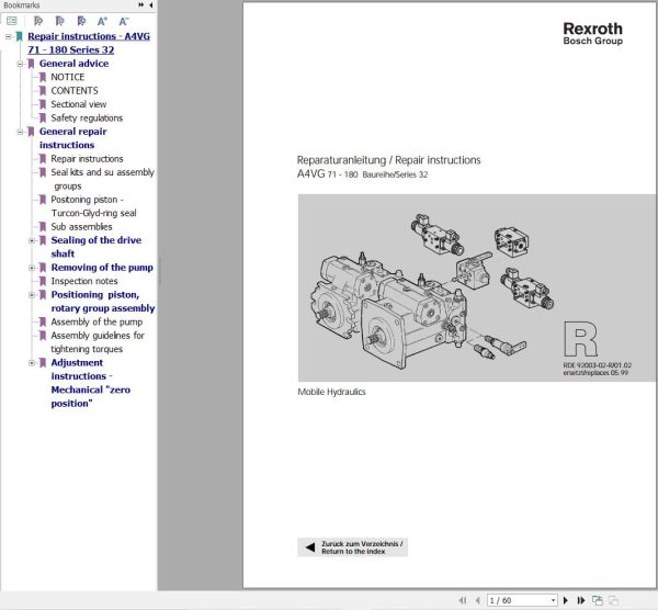 Rexroth A4VG71 to A4VG180 Series 32 Repair Manual RDE92003 02 R DE EN 1
