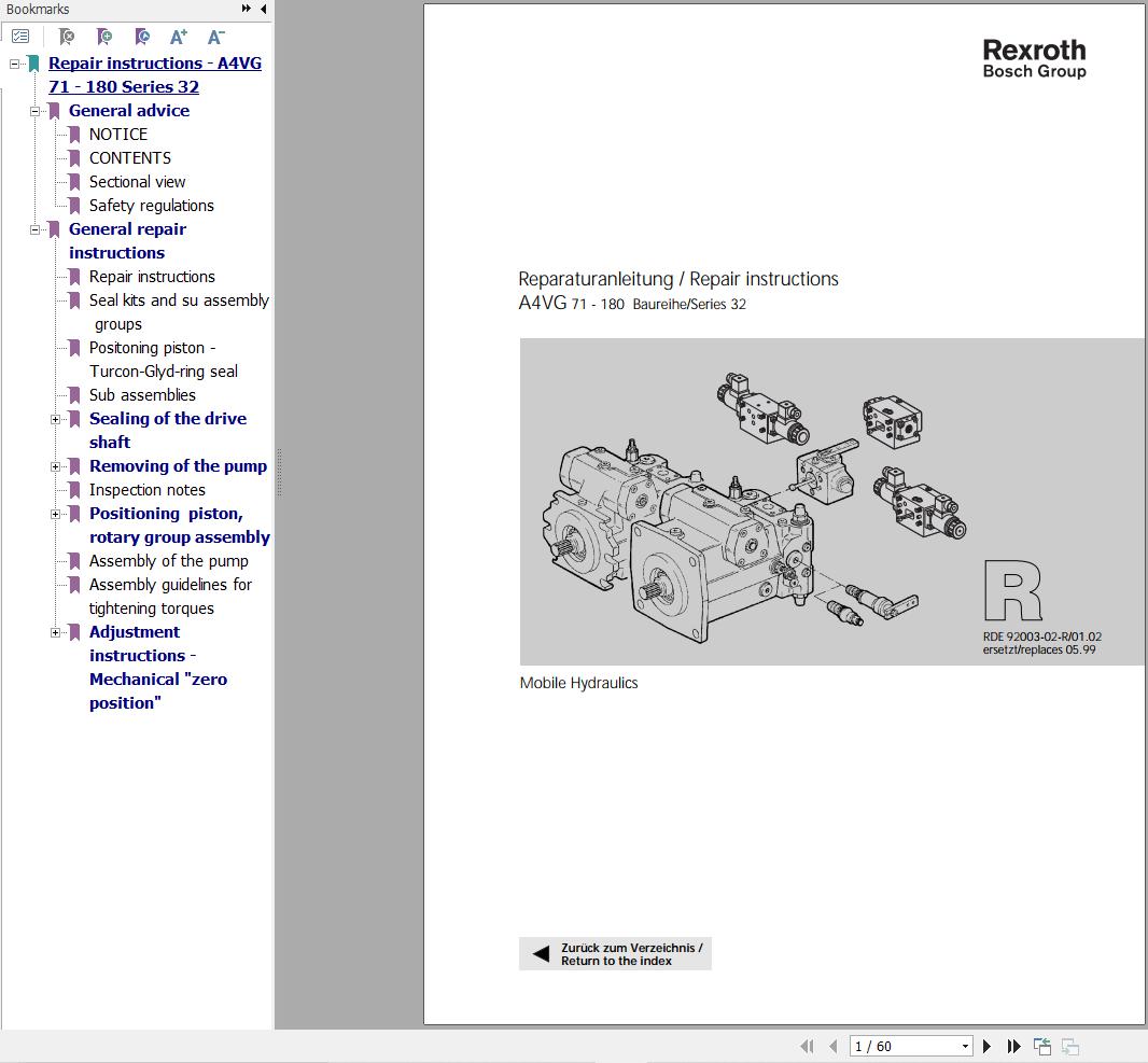Rexroth A4VG71 to A4VG180 Series 32 Repair Manual RDE92003 02 R DE EN 1
