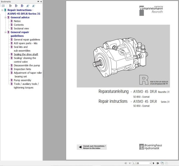Rexroth Mobile Hydraulics A10VO45 DFLR Series 31 Repair Manual RDE92701 01 R EN DE 1