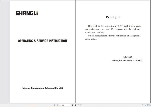 Shangli Forklift CPC20SA to CPCD35SA Operating and Service Instruction 1