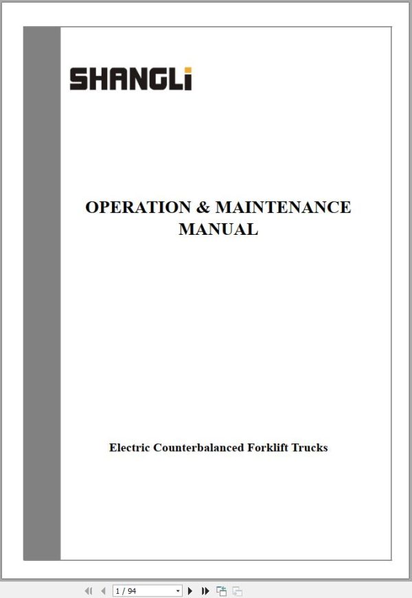 Shangli Forklift CPD10 SA to CPD35 SA Operation and Maintenance Manual 1