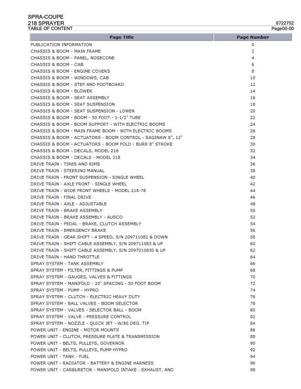 Spra Coupe Sprayer 218 Parts Catalog 6722752 1