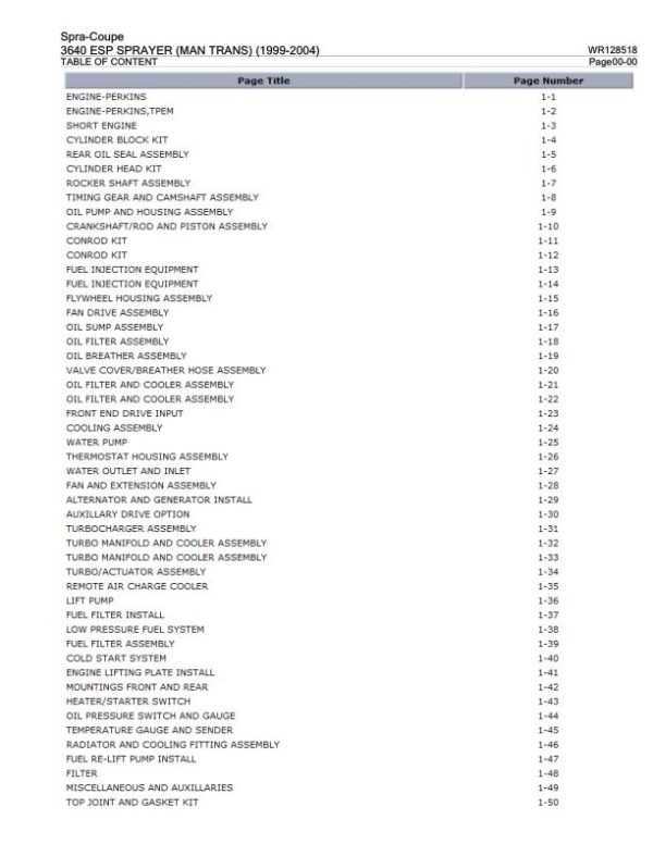 Spra Coupe Sprayer 3640 ESP Parts Catalog WR128518 1