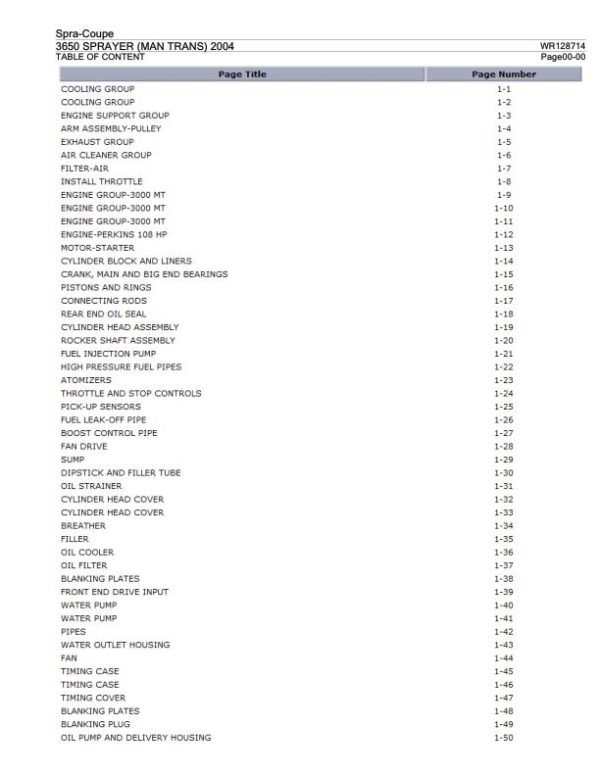 Spra Coupe Sprayer 3650 Parts Catalog WR128714 1